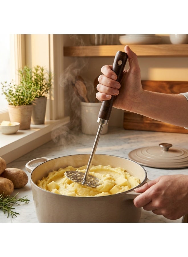 TASTRADE Stainless Steel Potato Masher with Wooden Handle - Heavy Duty Vegetable Masher & Baby Food Maker, Ergonomic Non-Slip Grip for Comfortable Use, Rust Resistant Durable Kitchen Gadget, Easy to Clean Dishwasher Safe, Perfect for Mashed Potatoes Guacamole Beans Fruits - Image 4